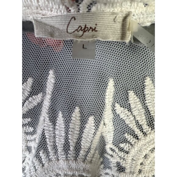 Capri Women's Embroidered Mesh Top In White Lace Bohemian Style L - Picture 3 of 5